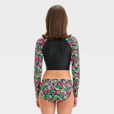 Girls' Floral Printed Rash Guard Set - Art Class™ Black 5 Girls' Floral Printed Rash Guard Set - Art Class™ Black - Image 3