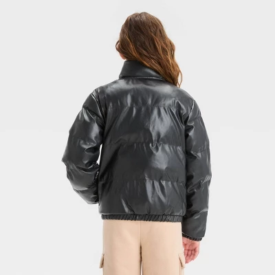 Girls' Solid Cropped Puffer Jacket - Art Class™ Black 3 Girls' Solid Cropped Puffer Jacket - Art Class™ Black