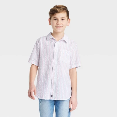Boys' Seersucker Woven Short Sleeve Button-Down Shirt - Art Class™ White 5 Boys' Seersucker Woven Short Sleeve Button-Down Shirt - Art Class™ White - Image 3