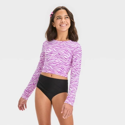 Girls' Zebra Printed Rash Guard Swim Top - Art Class™ Purple 5 Girls' Zebra Printed Rash Guard Swim Top - Art Class™ Purple - Image 3