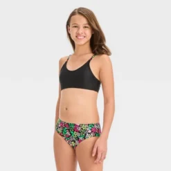 Girls' Floral Printed Rash Guard Set - Art Class™ Black