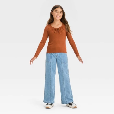 Girls' Long Sleeve Tie-Front Knit T-Shirt - Art Class™ 4 Girls' Long Sleeve Tie-Front Knit T-Shirt - Art Class™ - Image 2