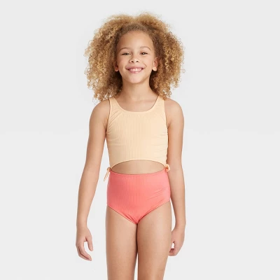 Girls' Solid Summer Swimsuit - Art Class™ Peach Orange 5 Girls' Solid Summer Swimsuit - Art Class™ Peach Orange - Image 3