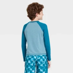 Boys' Wave Long Sleeve Rash Guard Swim Shirt - Art Class™ Dark Blue