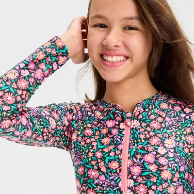 Girls' 'Spring Time' Floral Printed Bikini Set - Art Class™ Black/Pink 3 Girls' 'Spring Time' Floral Printed Bikini Set - Art Class™ Black/Pink