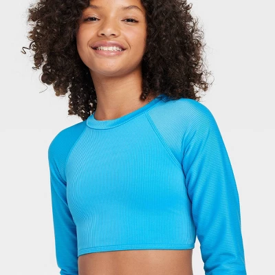 Girls' Cyber Long Sleeve Bikini Top - Art Class™ Turquoise Blue 3 Girls' Cyber Long Sleeve Bikini Top - Art Class™ Turquoise Blue