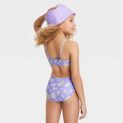 Girls' 3pc Happy Daisy Swimwear Set With Bucket Hat - Art Class™ Lavender 4 Girls' 3pc Happy Daisy Swimwear Set With Bucket Hat - Art Class™ Lavender - Image 2