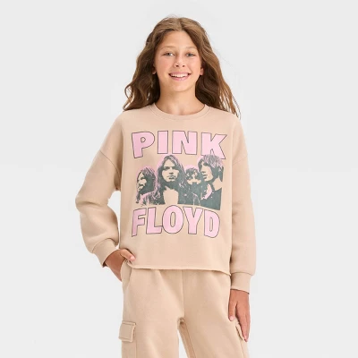 Girls' 'Pink Floyd' Fleece Cropped Crewneck Sweatshirt - Art Class™ Beige 5 Girls' 'Pink Floyd' Fleece Cropped Crewneck Sweatshirt - Art Class™ Beige - Image 3