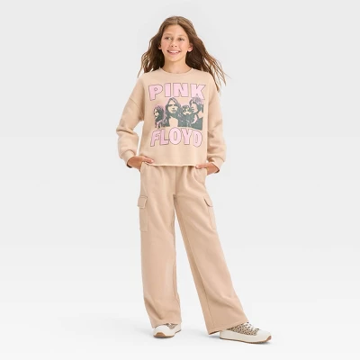 Girls' 'Pink Floyd' Fleece Cropped Crewneck Sweatshirt - Art Class™ Beige 4 Girls' 'Pink Floyd' Fleece Cropped Crewneck Sweatshirt - Art Class™ Beige - Image 2