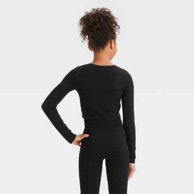 Girls' Long Sleeve Notch Neck Seamless T-Shirt - Art Class™ 3 Girls' Long Sleeve Notch Neck Seamless T-Shirt - Art Class™