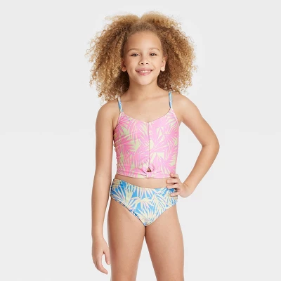 Girls' Leaf Printed Midkini Set - Art Class™ Light Pink/Light Blue/Cream 5 Girls' Leaf Printed Midkini Set - Art Class™ Light Pink/Light Blue/Cream - Image 3