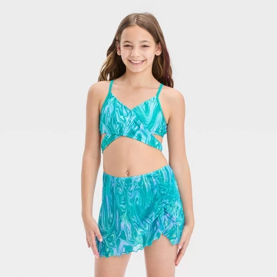 Girls' 3pc Swirly Marble Swimwear Set - Art Class™ Blue 6 Girls' 3pc Swirly Marble Swimwear Set - Art Class™ Blue - Image 4