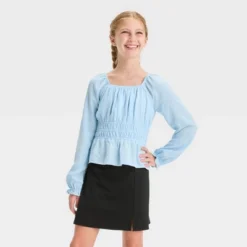 Girls' Long Sleeve Ruched Waist Blouse Top - Art Class™ -Teen Clothing Store GUEST 7cdf44d3 782c 40c7 9349 a2f5a36e2f8a
