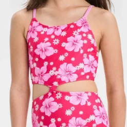 Girls' Simply Hibiscus One Piece Swimsuit - Art Class™ Pink