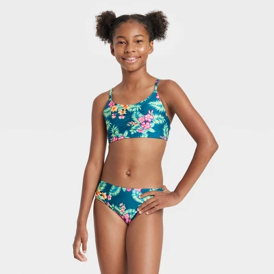 Girls' Tropic Daydream Bikini Set - Art Class™ Teal Blue 5 Girls' Tropic Daydream Bikini Set - Art Class™ Teal Blue - Image 3