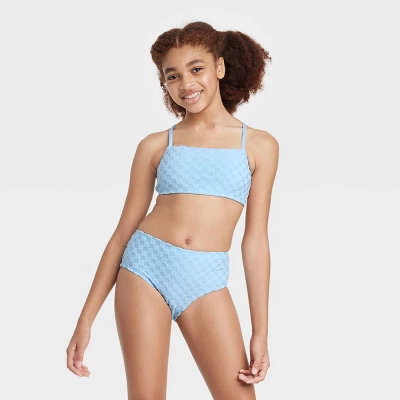 Girls' 2pc Checkered Bikini Set - Art Class™ Light Blue 5 Girls' 2pc Checkered Bikini Set - Art Class™ Light Blue - Image 3
