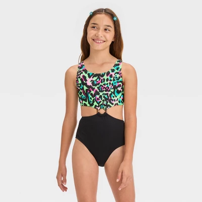 Girls' 'Wild Cat' Cheetah Printed One Piece Swimsuit - Art Class™ Black 5 Girls' 'Wild Cat' Cheetah Printed One Piece Swimsuit - Art Class™ Black - Image 3