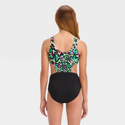 Girls' 'Wild Cat' Cheetah Printed One Piece Swimsuit - Art Class™ Black 4 Girls' 'Wild Cat' Cheetah Printed One Piece Swimsuit - Art Class™ Black - Image 2