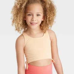 Girls' Solid Summer Swimsuit - Art Class™ Peach Orange