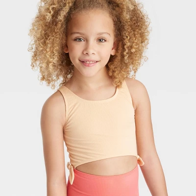 Girls' Solid Summer Swimsuit - Art Class™ Peach Orange 3 Girls' Solid Summer Swimsuit - Art Class™ Peach Orange