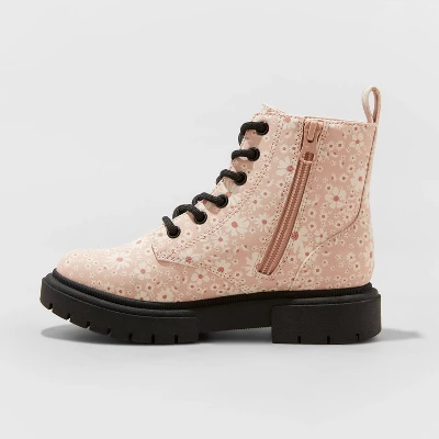 Girls' Kayden Floral Print Lug Sole Lace-Up Zipper Boots - Art Class™ 3 Girls' Kayden Floral Print Lug Sole Lace-Up Zipper Boots - Art Class™