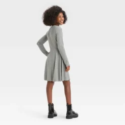 Girls' Ribbed Faux Wrap Dress - Art Class™