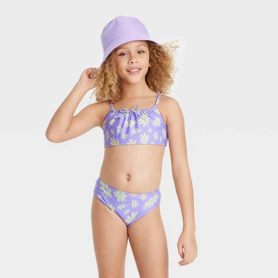 Girls' 3pc Happy Daisy Swimwear Set With Bucket Hat - Art Class™ Lavender 5 Girls' 3pc Happy Daisy Swimwear Set With Bucket Hat - Art Class™ Lavender - Image 3
