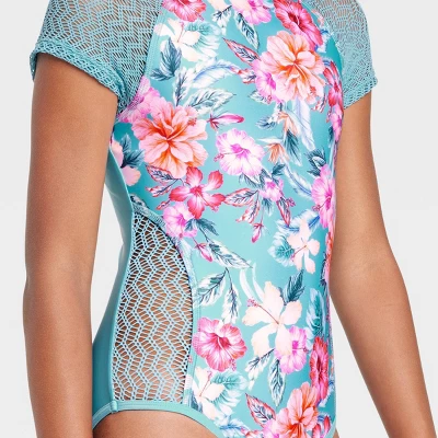 Girls' Sweet Floral Surf One Piece Swimsuit - Art Class™ Blue 3 Girls' Sweet Floral Surf One Piece Swimsuit - Art Class™ Blue