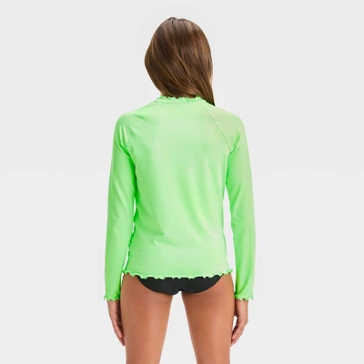 Girls' Smiley Face Rash Guard Swim Top - Art Class™ Green 4 Girls' Smiley Face Rash Guard Swim Top - Art Class™ Green - Image 2