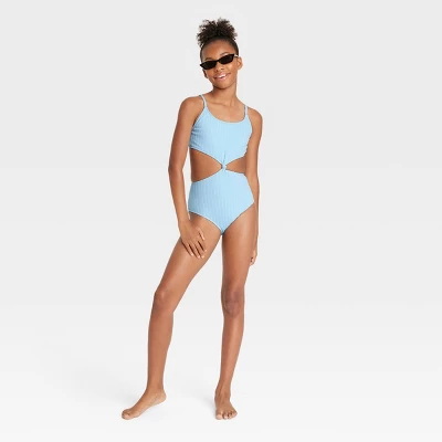 Girls' Warm Days Ahead Solid One Piece Swimsuit - Art Class™ Light Blue 4 Girls' Warm Days Ahead Solid One Piece Swimsuit - Art Class™ Light Blue - Image 2