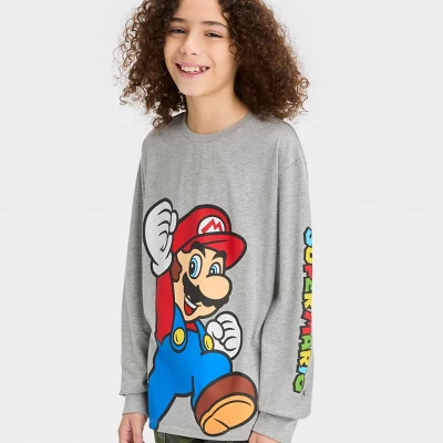 Boys' Long Sleeve Mario Graphic T-Shirt - Art Class™ Heather Gray 3 Boys' Long Sleeve Mario Graphic T-Shirt - Art Class™ Heather Gray