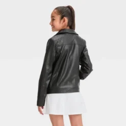 Girls' Faux Leather Moto Jacket - Art Class™