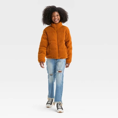 Girls' Solid Fleece Cropped Puffer Jacket - Art Class™ 4 Girls' Solid Fleece Cropped Puffer Jacket - Art Class™ - Image 2