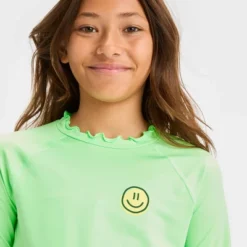 Girls' Smiley Face Rash Guard Swim Top - Art Class™ Green