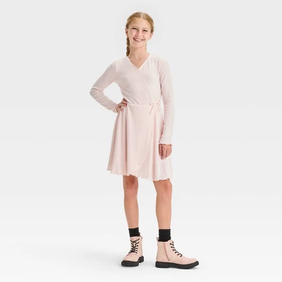 Girls' Ribbed Faux Wrap Dress - Art Class™ 5 Girls' Ribbed Faux Wrap Dress - Art Class™ - Image 3