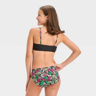 Girls' Floral Printed Rash Guard Set - Art Class™ Black 4 Girls' Floral Printed Rash Guard Set - Art Class™ Black - Image 2