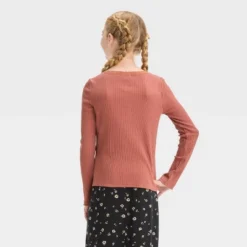 Girls' Long Sleeve Pointelle Lace T-Shirt - Art Class™