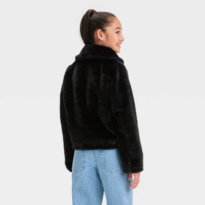 Girls' Faux Fur Jacket - Art Class™ Black 3 Girls' Faux Fur Jacket - Art Class™ Black