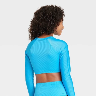 Girls' Cyber Long Sleeve Bikini Top - Art Class™ Turquoise Blue 4 Girls' Cyber Long Sleeve Bikini Top - Art Class™ Turquoise Blue - Image 2