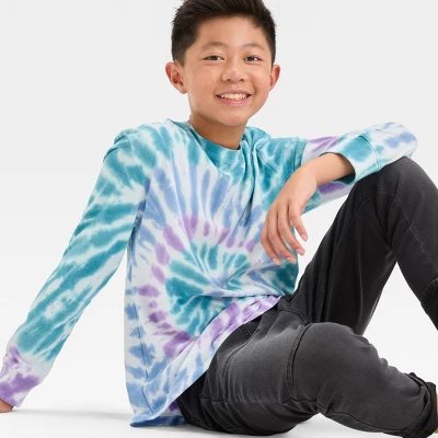 Boys' Swirl Tie-Dye Long Sleeve Graphic T-Shirt - Art Class™ Purple/Green/White 3 Boys' Swirl Tie-Dye Long Sleeve Graphic T-Shirt - Art Class™ Purple/Green/White