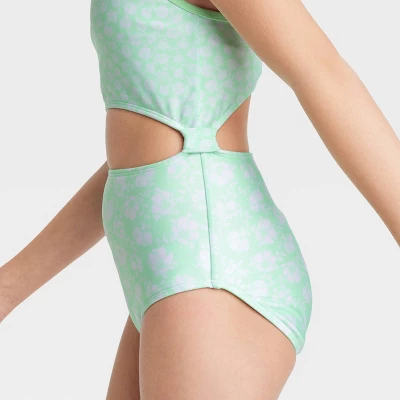Girls' Floral Printed One Piece Swimsuit - Art Class™ Green 3 Girls' Floral Printed One Piece Swimsuit - Art Class™ Green