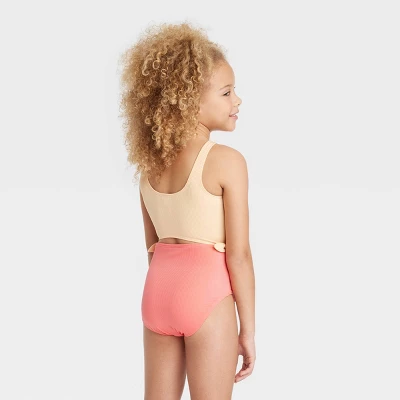 Girls' Solid Summer Swimsuit - Art Class™ Peach Orange 4 Girls' Solid Summer Swimsuit - Art Class™ Peach Orange - Image 2
