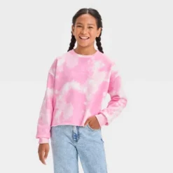 Girls' Tie-Dye Fleece Cropped Crewneck Sweatshirt - Art Class™ Pink -Teen Clothing Store GUEST f513be95 871b 48a9 836b c05928214295