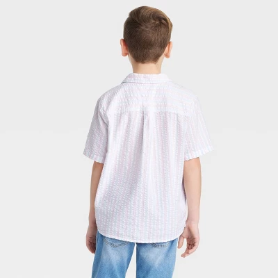 Boys' Seersucker Woven Short Sleeve Button-Down Shirt - Art Class™ White 3 Boys' Seersucker Woven Short Sleeve Button-Down Shirt - Art Class™ White
