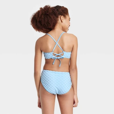 Girls' 2pc Checkered Bikini Set - Art Class™ Light Blue 4 Girls' 2pc Checkered Bikini Set - Art Class™ Light Blue - Image 2